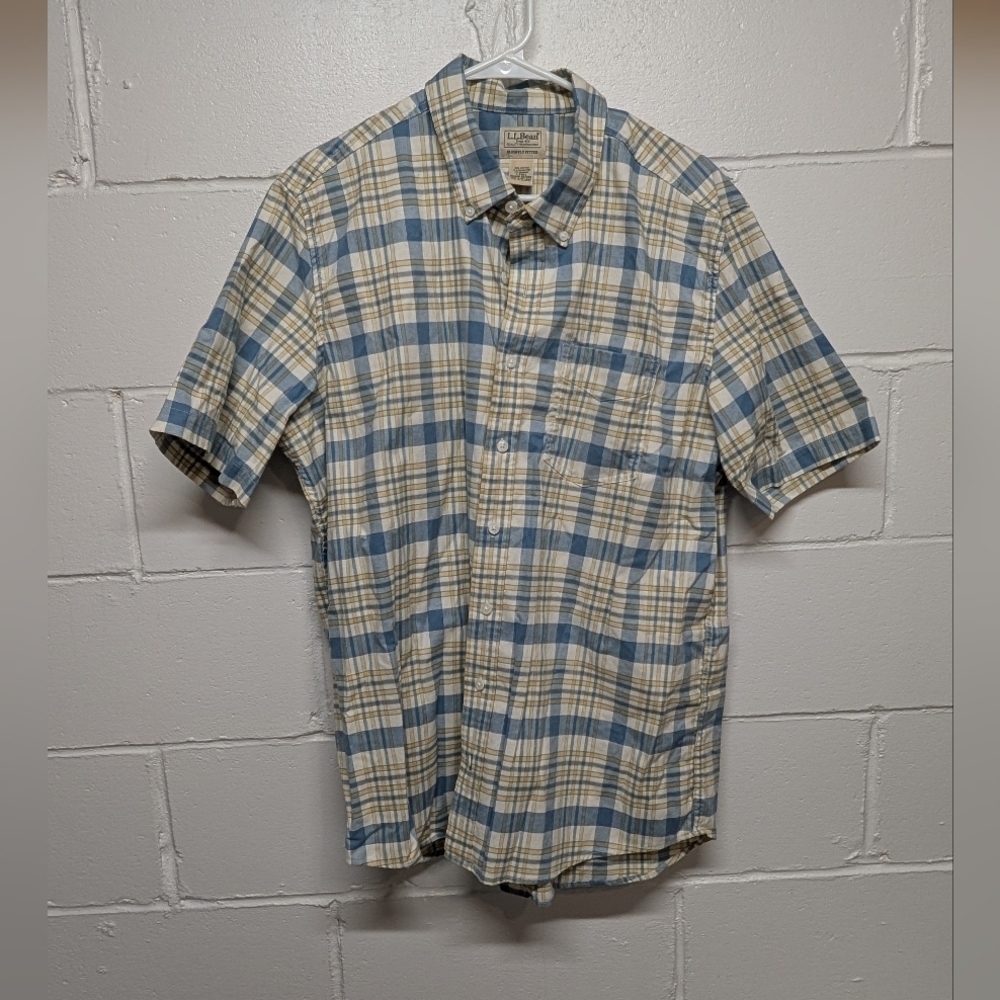 L.L. Bean Men's Large Tall Oxford Plaid Button Down Short Sleeve Shirt